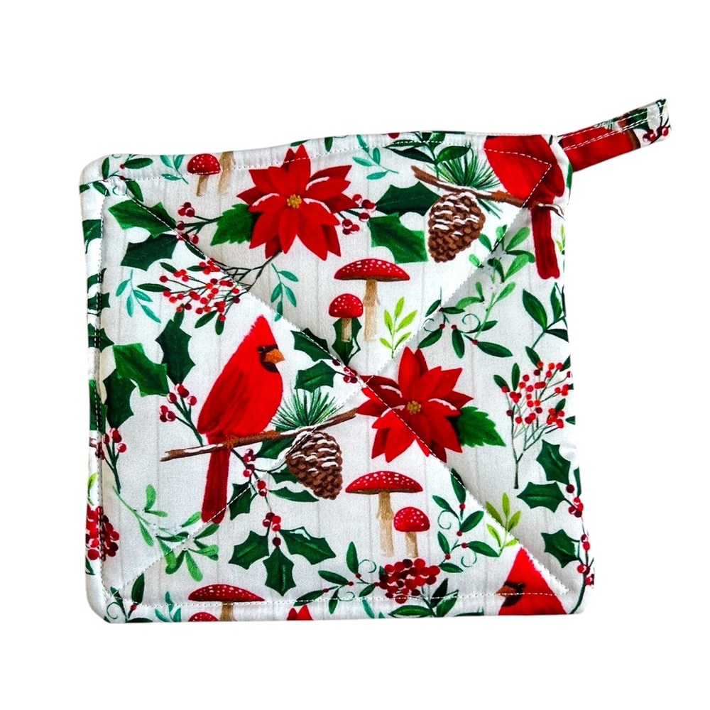 Hand Crafted Colorful Red Cardinals Themed Fabric Pot Holders or Hot Mats Trivet - Picture 6 of 10